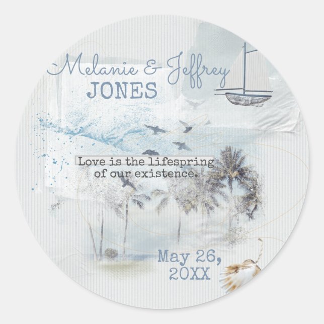 Adesivo Redondo Amor Em Uma Praia (Frente)