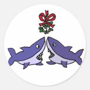 Adesivo Redondo Amor engraçado do visco do tubarão do Natal