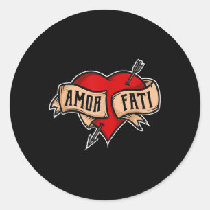 Adesivo Redondo Amor Fati - Click Nietzsche Tattoo Heart Design