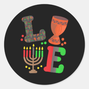 Adesivo Redondo Amor Feliz Kwanzaa Mapa Africano Kinara Velas Home