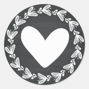 Adesivo Redondo Amor Floral Branco em Quadro Negro Vintage