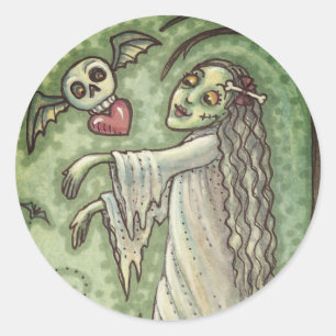 ADESIVO REDONDO AMOR GAROTA DOENTE ZOMBIE SEGUINDO O CORAÇÃO, BRIN
