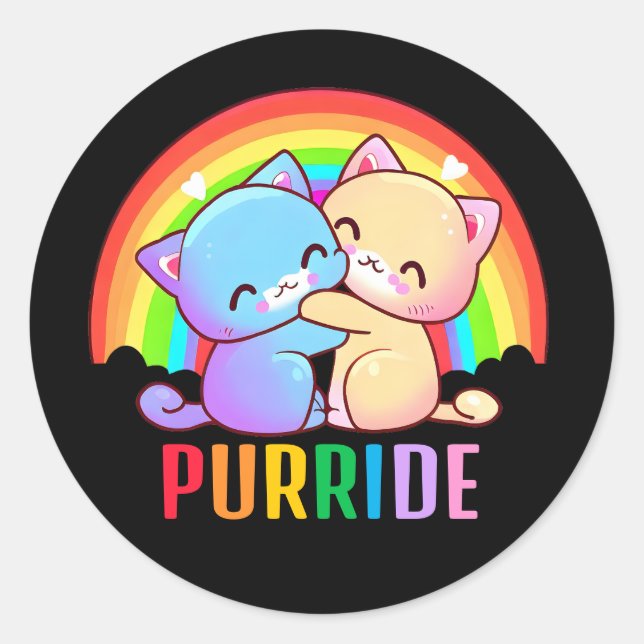 Adesivo Redondo Amor Gatos Arco-Íris Negro (Frente)