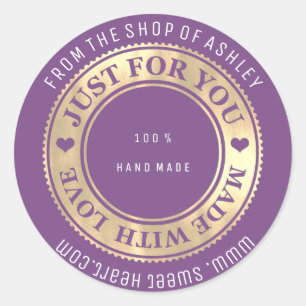 Adesivo Redondo Amor Handmade Gold1 roxo do coração da Web do no