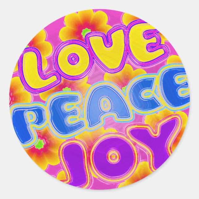 Adesivo Redondo Amor, Joy, Paz (Frente)