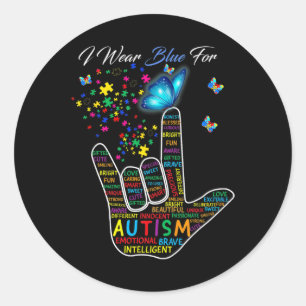 Adesivo Redondo Amor Linguagem De Sinais Eu Visto Azul Para Autism