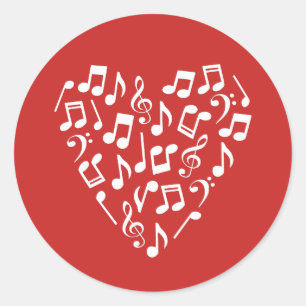 Adesivo Redondo Amor Música Coração da Música Notas