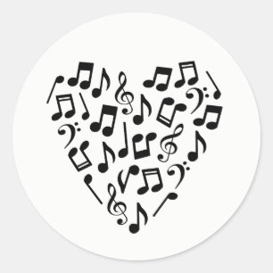 Adesivo Redondo Amor Música Coração da Música Notas