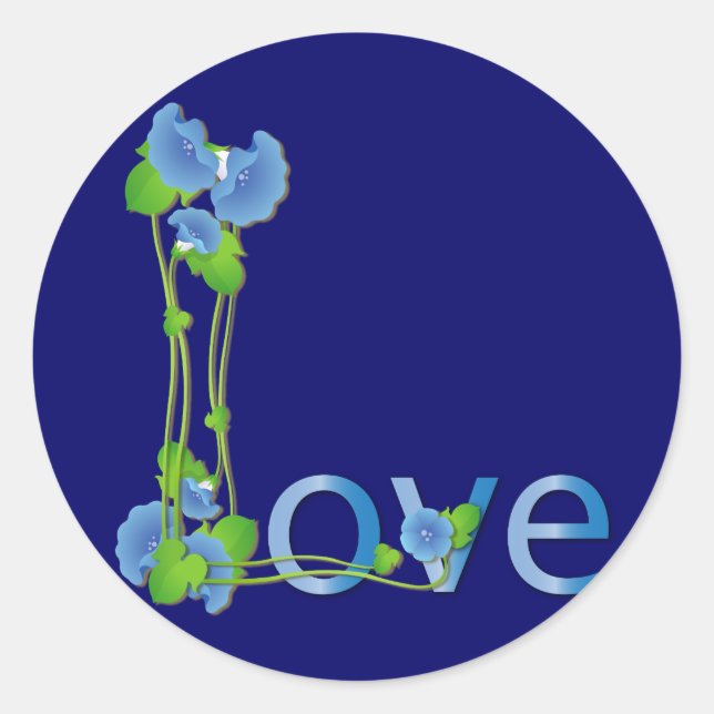 Adesivo Redondo Amor nas Flores Azuis (Frente)