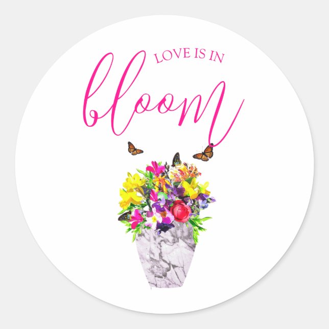 Adesivo Redondo Amor No Bloom Floral Wedding (Frente)
