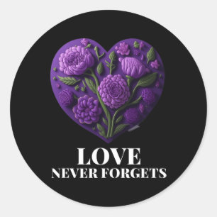 Adesivo Redondo Amor Nunca Esquece Flor do Coração Alzheimer