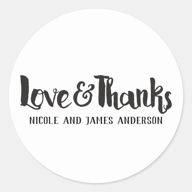 Adesivo Redondo Amor & Obrigado Black Fat Thick Script Obrigado (Frente)