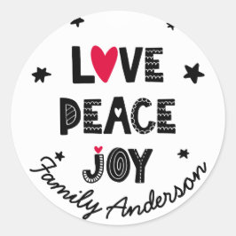 Adesivo Redondo AMOR PEACE JOY Scandinavian Doodle