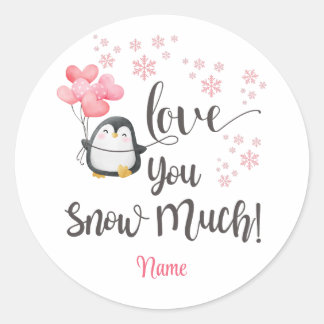Adesivo Redondo Amor - Pinguim Namorados Bonito Personalizado