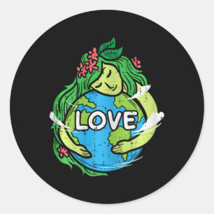 Adesivo Redondo Amor Planeta Terra-Mãe Hug Ambiente Natureza Ea