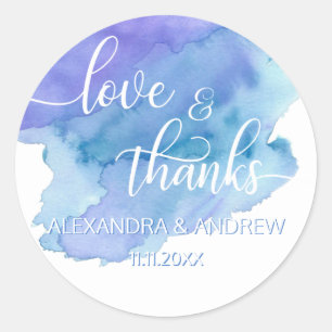 Adesivo Redondo Amor roxo azul & obrigados do casamento da