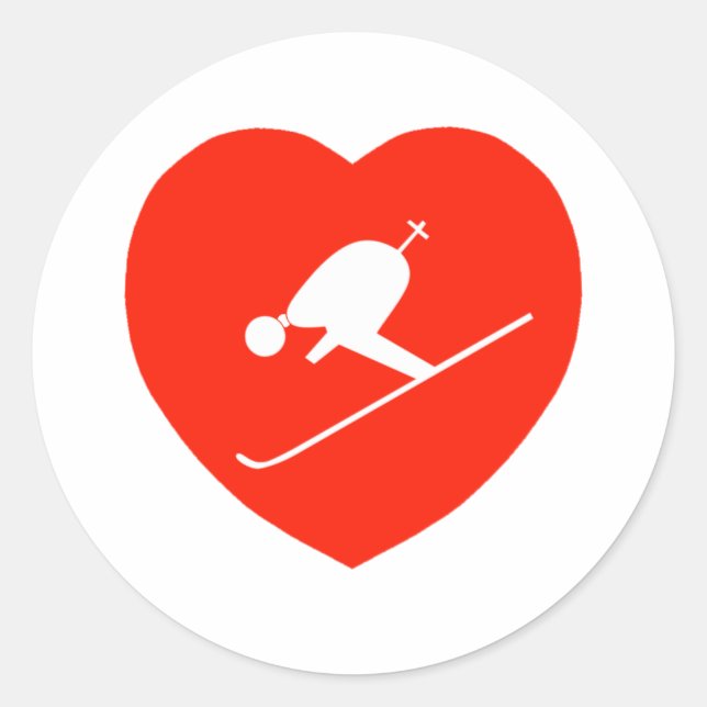 Adesivo Redondo Amor Skiing Red Heart (Frente)