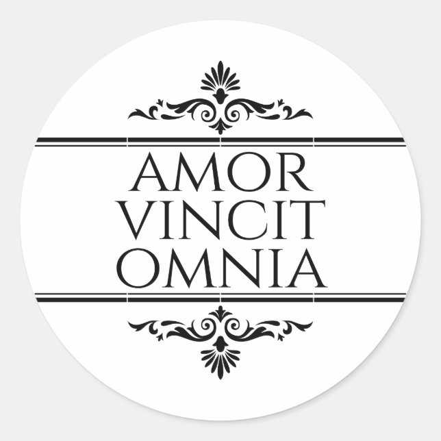 Adesivo Redondo Amor Vincit Omnia - Adoro Conquistas Todos (Frente)