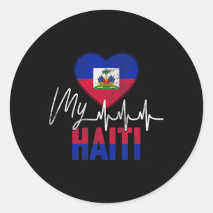 Adesivo Redondo Amor Vintage Haiti Batida Coração Dia da Bandeira