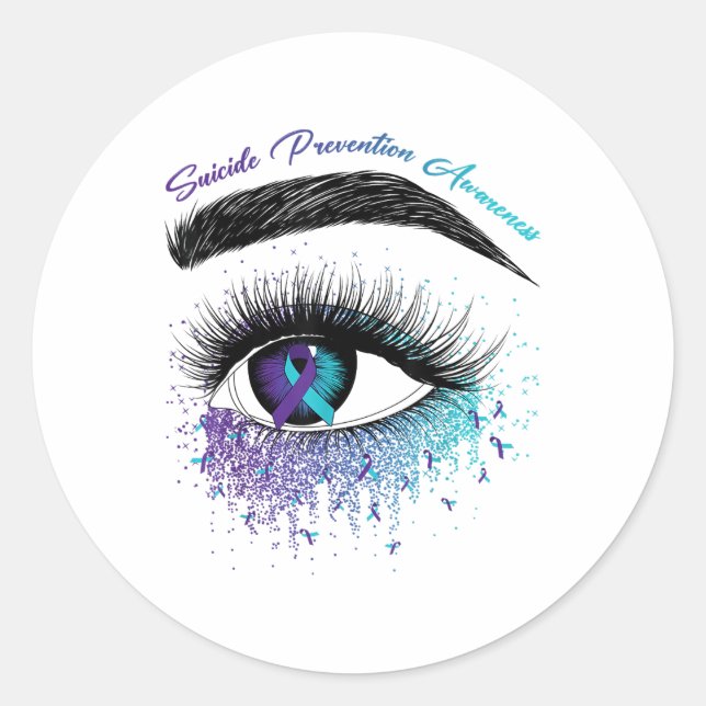 Adesivo Redondo &amp; Aw. Prevenção de Suicídio de Fita Roxa de Te (Frente)
