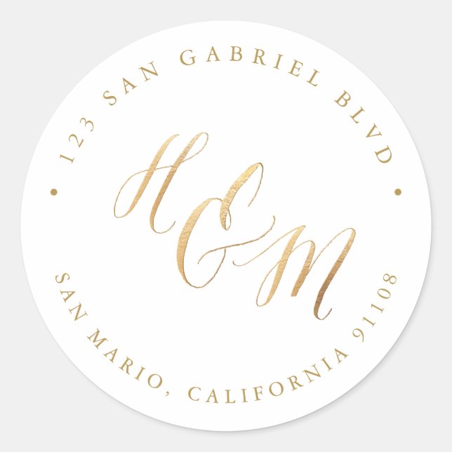 Adesivo Redondo Ampersand A-Z Monograma Calligrafia Faux Dourado (Frente)