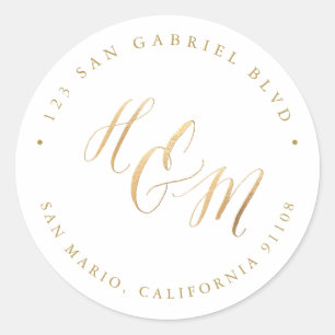 Adesivo Redondo Ampersand A-Z Monograma Calligrafia Faux Dourado