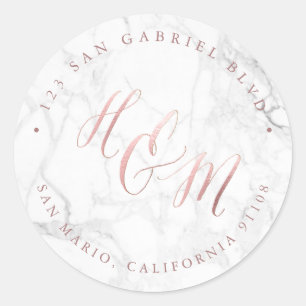 Adesivo Redondo Ampersand de Caligrafia Dourada Marble Faux Rosa