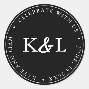 Adesivo Redondo Ampersand do Monograma Moderno Branco e Preto