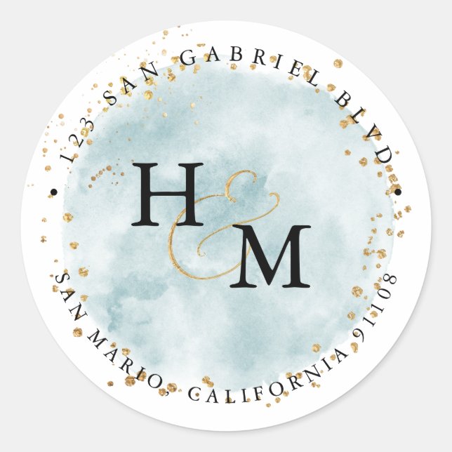 Adesivo Redondo Ampersand Dourado do Pincel Azul Dusty (Frente)