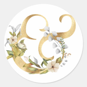 Adesivo Redondo Ampersand floral dourado
