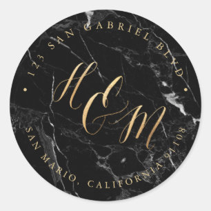 Adesivo Redondo Ampersand Monograma Calligrafia Faux Dourado Marbl
