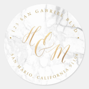 Adesivo Redondo Ampersand Monograma Calligrafia Faux Dourado Marbl