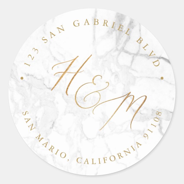 Adesivo Redondo Ampersand Monograma Calliografia Faux Dourada Marb (Frente)