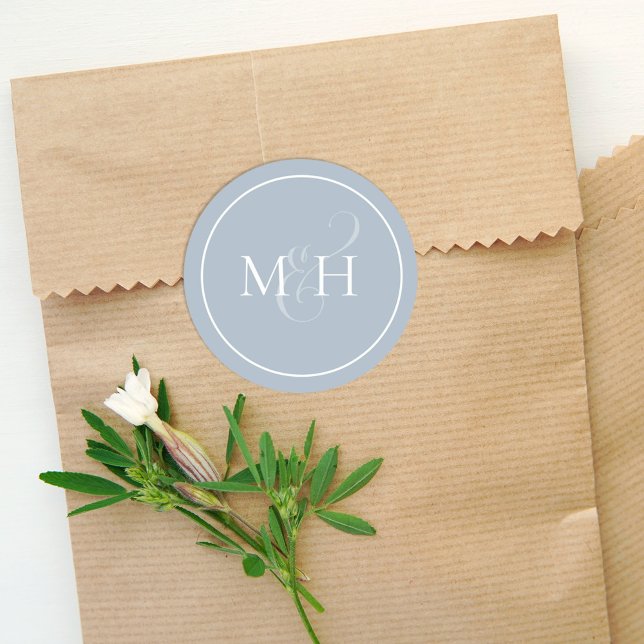 Adesivo Redondo Ampersand Simples Monograma na moda Dusty Blue (Criador carregado)