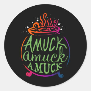 Adesivo Redondo Amuck Amuck Amuck Divertido Bruxa de Halloween Pre