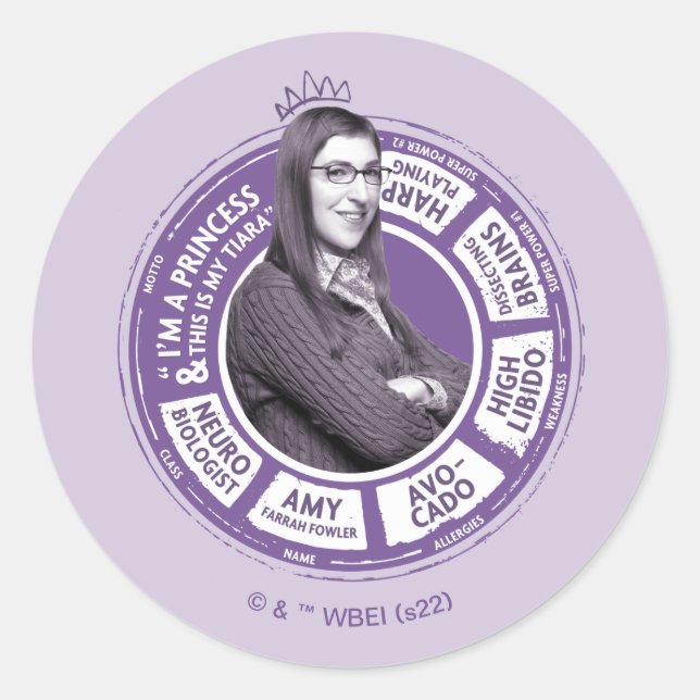 Adesivo Redondo Amy Farrah Fowler Info Graphic (Frente)