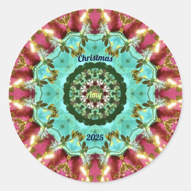 Adesivo Redondo AMY ~ NATMAS 2025 ~ WOW! Verde Vermelho Dourado (Frente)