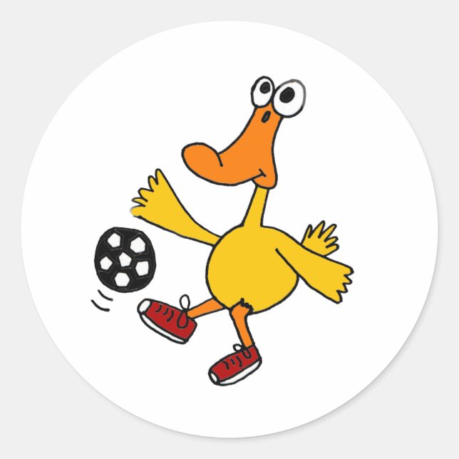 Adesivo Redondo AN-Duck Jogando Futebol Cartoon (Frente)