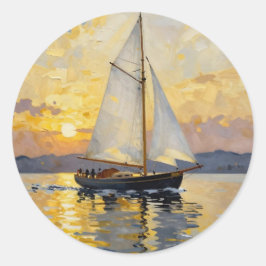 Adesivo Redondo An Impasto Illustration of a Sailboat at Sunset