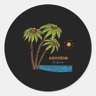 Adesivo Redondo Anaheim, Califórnia Surfando Vintage Retro Praia H