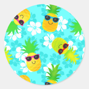 Adesivo Redondo Ananás Tropicais Engraçado Verão