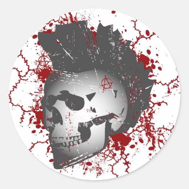 Adesivo Redondo Anarchy Mohawk Skull Stickers (Frente)