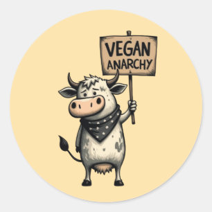 Adesivo Redondo Anarquia Vegana – Vaca Rebelde em Protesto