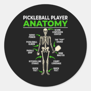 Adesivo Redondo Anatomia de jogador de pickleball engraçado dink p