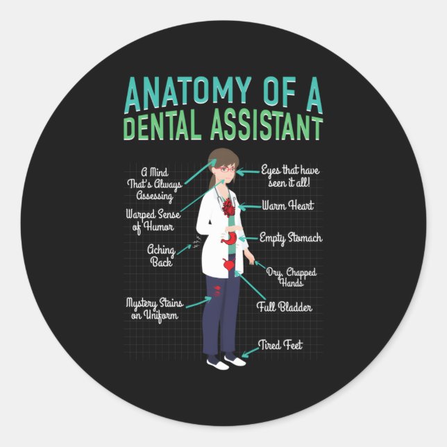 Adesivo Redondo Anatomia Dentária Assistente De Higienista Dentist (Frente)