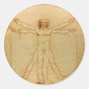 Adesivo Redondo Anatomia humana, homem de Vitruvian por Leonardo