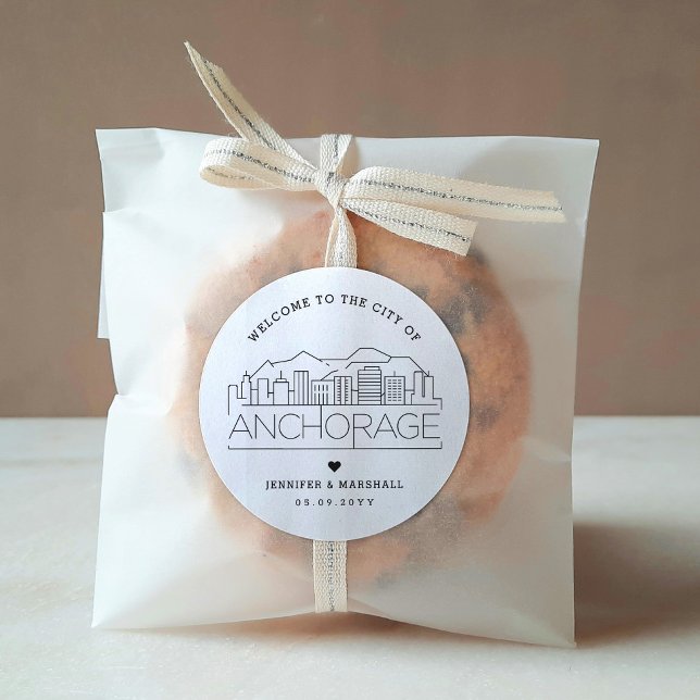 Adesivo Redondo Anchorage Skyline | Favor de Boas-vindas (Criador carregado)