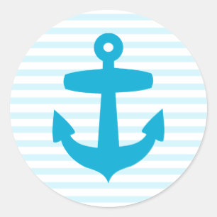 Adesivo Redondo Âncora azul com luz - listras azuis do marinheiro