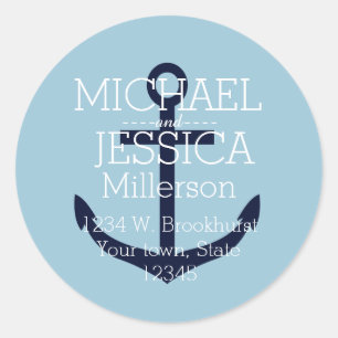 Adesivo Redondo Âncora azul endereço personalizado