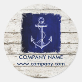 Adesivo Redondo âncora azul marinho náutica de madeira chic de pra